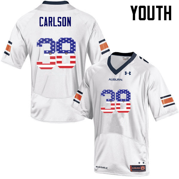 Youth Auburn Tigers #38 Daniel Carlson USA Flag Fashion White College Stitched Football Jersey